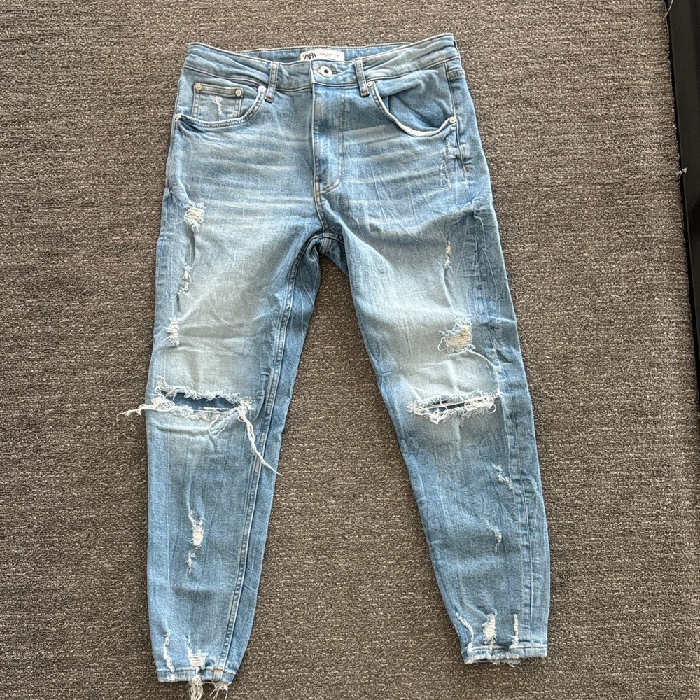 Zara Light Blue Distressed Skinny Jeans